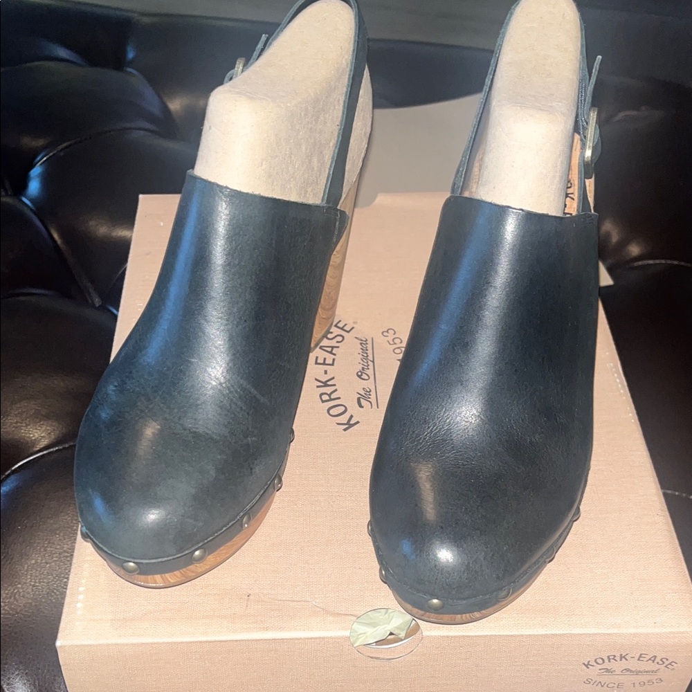 Kork-Ease Darby Black and Cream Leather Clogs